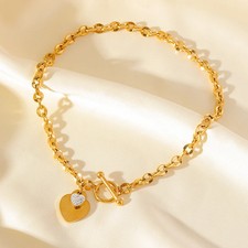 Gold Tone Stainless Steel Heart Pendant Necklace Women Waterproof Chain Jewelry