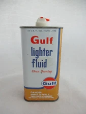 Vintage 1970's Gulf Lighter Fluid Tin 10 Oz Can Gulf Oil Co. Houston, Texas 