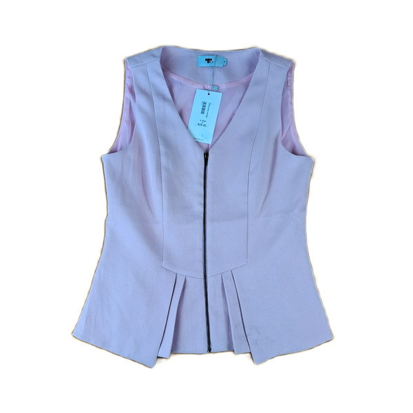 Temt Womens Top Violet Size 10 Full Zip V-Neck Peplum Sleeveless Blouse Casual