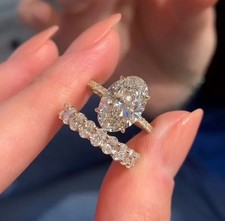 2Ct Oval Cut Simulated Diamond Bridal Ring Set 14K Yellow Gold Plated