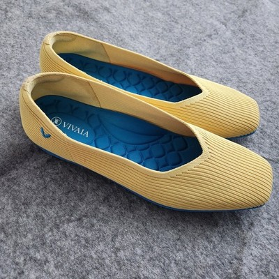Vivaia Margot 2.0 Square Toe V Cut Flats Ballerina Wedge Women's 9 Yellow Blue