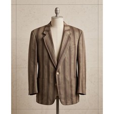 Marco Perrini Luciano Mens 50 Striped Linen Rayon Blazer Brown Made in Italy