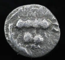 Rare Unpublished ASIA MINOR Greek Uncertain AR Obol Lion with Annulet 5-4th BC.