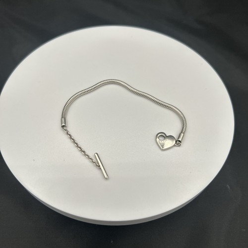 PANDORA MOMENTS HEART STERLING SILVER T-BAR CLASP BRACELET. UP TO 7.5 INCHES