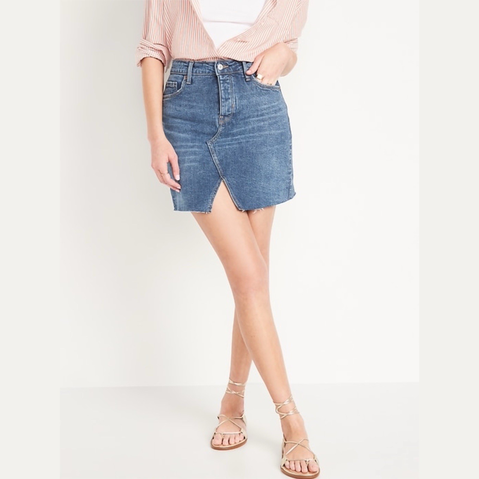 Old Navy Blue High-Waisted Button-Fly Split-Front… - image 1