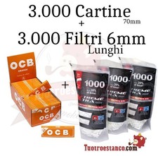 3.000 Cartine OCB orange Arancione 70 mm + 3.000 FILTRI lunghi X-trem 6 x 22mm