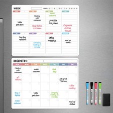 Magnetic Dry Erase Calendar Set   14x11  Monthly  Weekly 2PCS, white