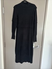 H by Halston Black Knit Mock Neck MIDI  Dress with Side Slits Size M