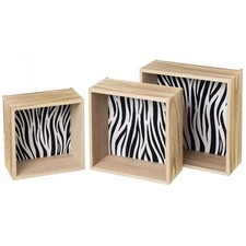 Set 3 Mensole Cubo da Parete Design Moderno con Fondo Zebrato Scaffale in Legno