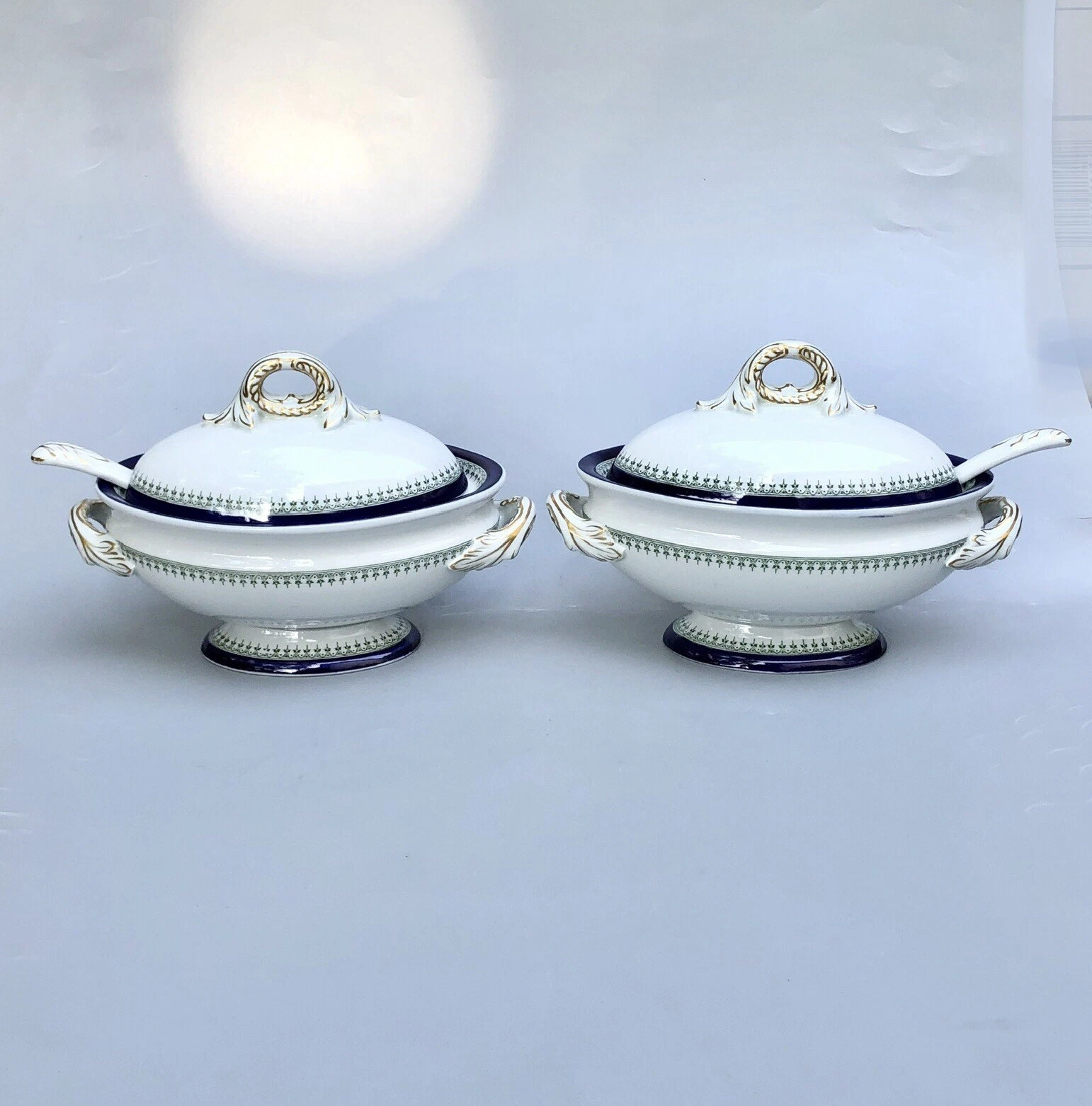 Antique Royal Worcester Regency Cobalt Green Gold Sauce Tureen Pair READ
Opens in a new window or ta