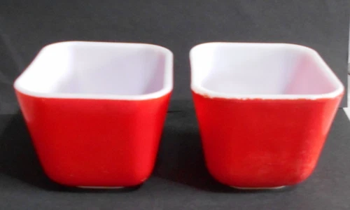 Vintage PYREX red glass refrigerator small storage bowls Lot of 2