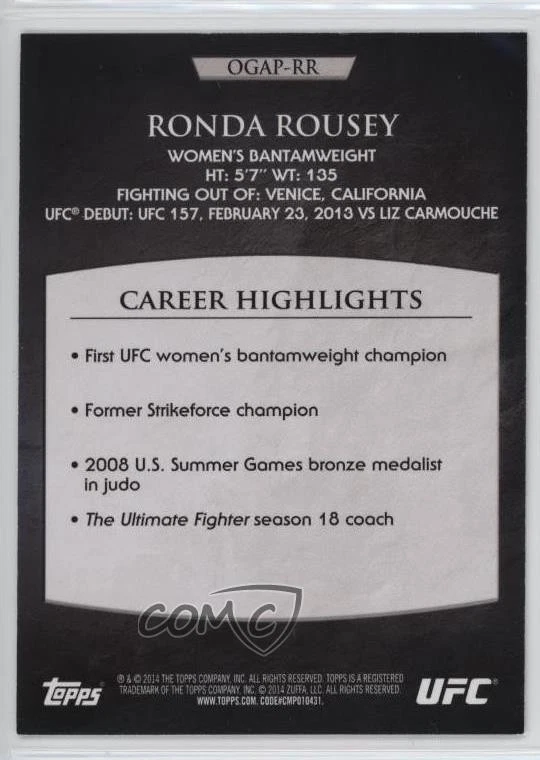 2014 Topps UFC Champions Octagon Greats Ronda Rousey #OGAP-RR - Image 2 of 2