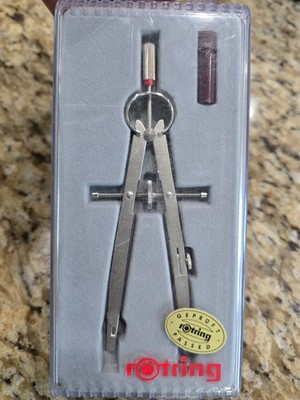 Vintage Rotring Protractor Compass Drafting Tool W/Spare Leads & Needle Point 6''