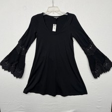 Express Black Lace Trim Long Sleeve V-Neck Tunic Dress Size XS Retails $60
