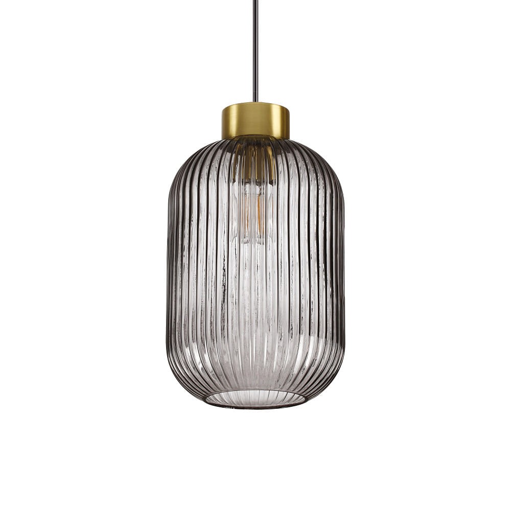 Pendelleuchte MINT-3, Ø 24cm, E27, Rauchglas / Messing satin