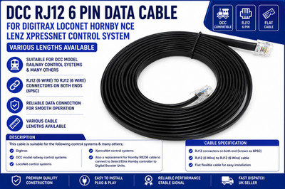 RJ12 6 PIN BLK DATENKABEL FÜR DCC RAILWAY NCE POWERCAB