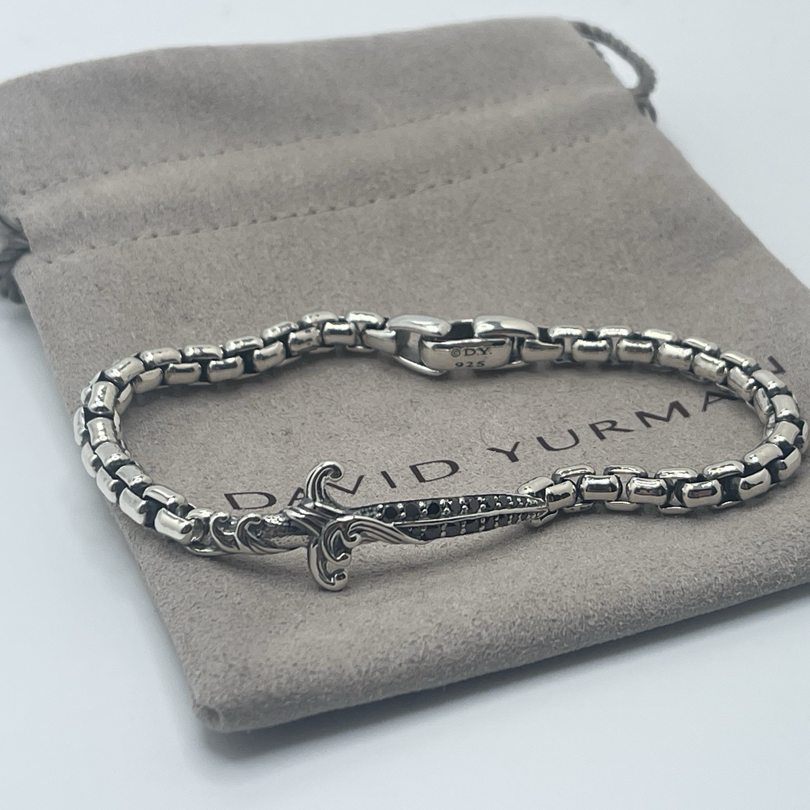 David Yurman 925 Sterling Silver Waves Dagger Chain Bracelet 8"