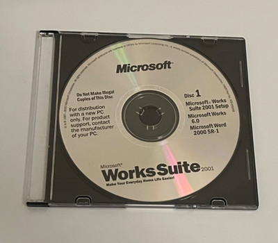 PC Software CD Disc Microsoft Works Suite 2001 Disk 1 Only Untested Word SR-1