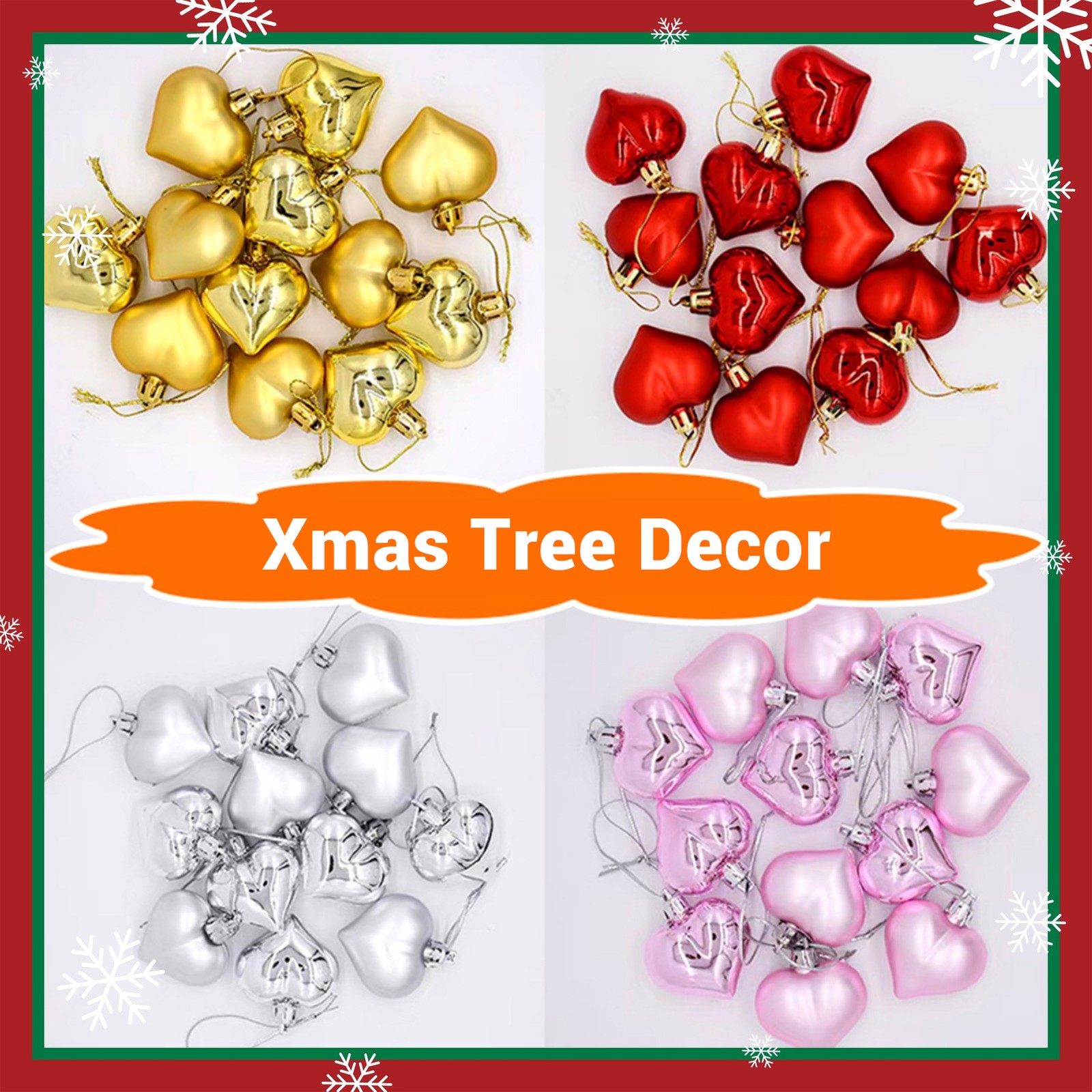 12Pcs Heart Shaped Xmas Tree Ornaments Romantic Decor For Festive Parties New