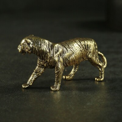 Solid Brass Animal Tiger Figurine Toy Miniature Tea Pet Ornament Vintage Craft