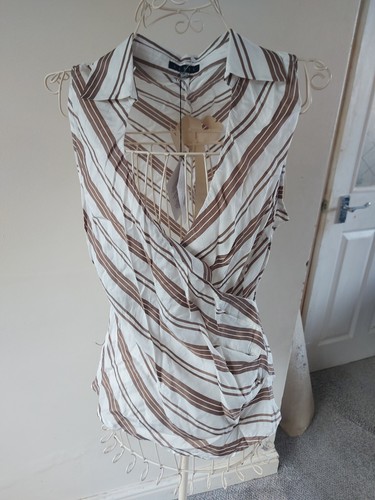 Coast Charlotte Sleeveless White/taupe Shirt Size 16 BNWT - Picture 9 of 10