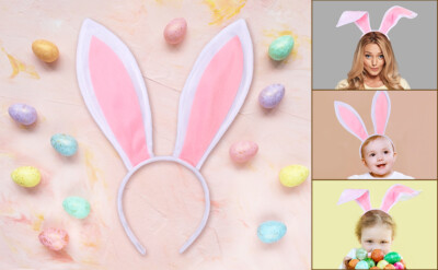 5 Otters Plush Bunny Ears, 5PCS Cute Bunny Headband Pink