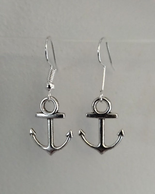 Anchor Earrings Silver tone dangle hook Nautical Sailing Boats Ocean Summer Ship