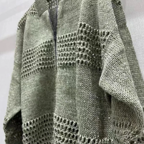 Brunello neu Cucinelli Damen Netz Leinen Pailletten Cut-Out Cardigan Freizeit Mantel - Bild 5 von 8