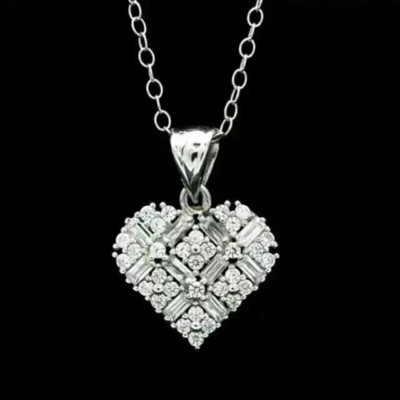 3 Ct Round Real Moissanite Women Heart Pendant 14K White Gold Plated 925 Silver