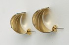Vintage Gold Tone Green Blue Pale Yellow Enamel Half Hoop Pierced Earrings — photo 6