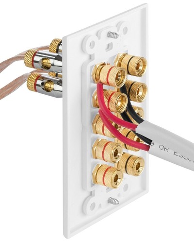Fosmon 5 Speaker 10 Binding Home Theater Gold Copper Banana Post Wall Plate Jack - Picture 4 of 6