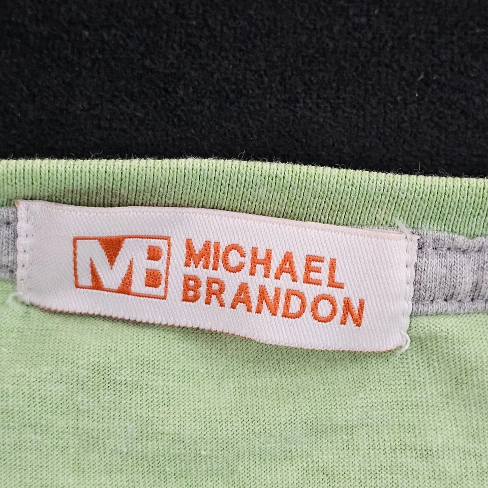 Camiseta para hombre Michael Brandon verde corta mezcla de algodón cuello en V XL Foto 3 de 4