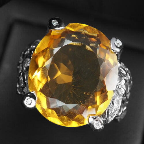 Chic Golden Yellow Citrine 17.02Ct 925 Sterling Silver Handmade Rings Size 5.75