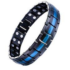 8.5" Inch Mens Magnetic Titanium Steel Bracelet - Black Blue w Fancy Box