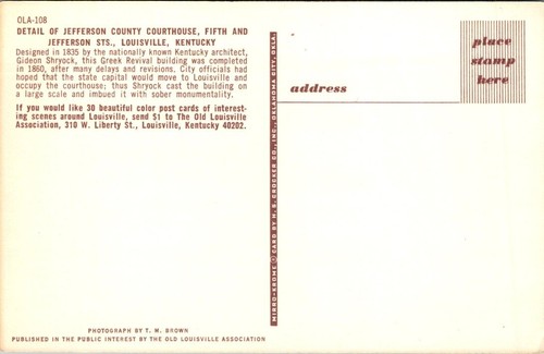 JEFFERSON COUNTY COURTHOUSE Louisville, Kentucky KY Postcard - Picture 2 of 2