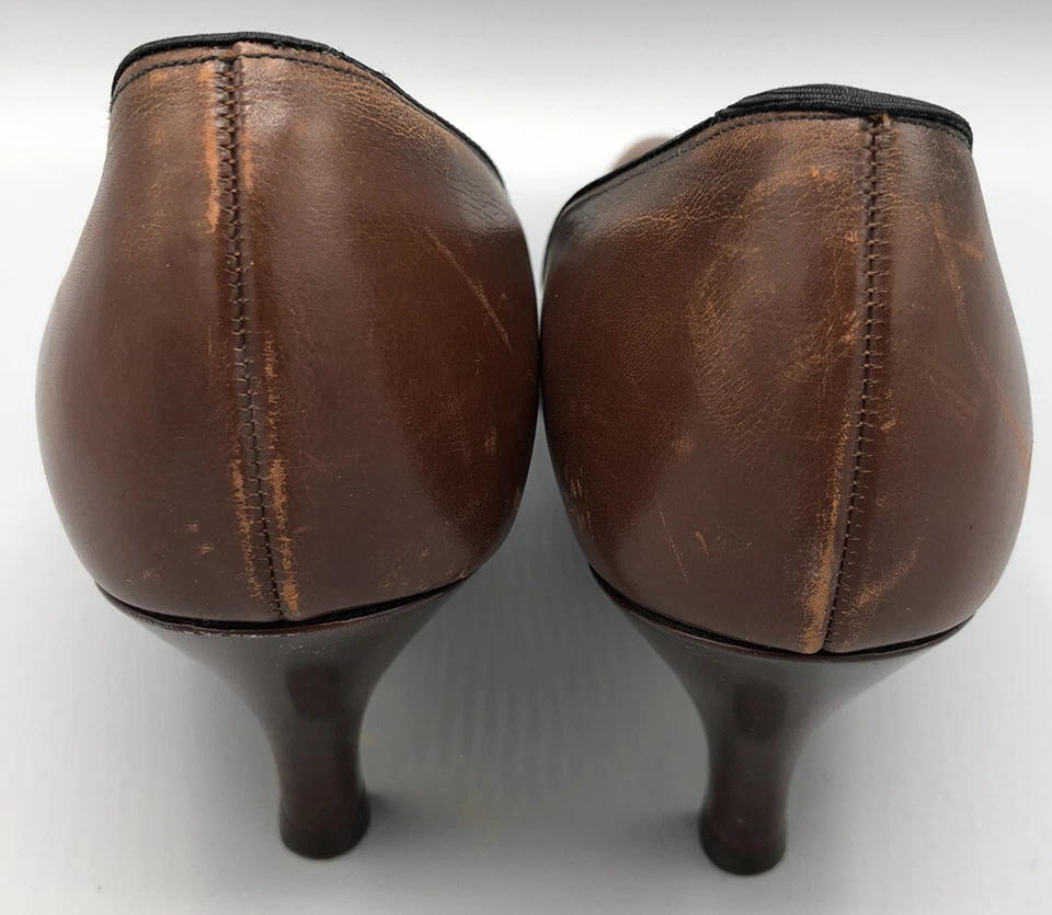 Zapatos de salón de cuero marrón naturalizador vintage 8AA ilusión suave hermosos tacones ajustados Foto 4 de 4