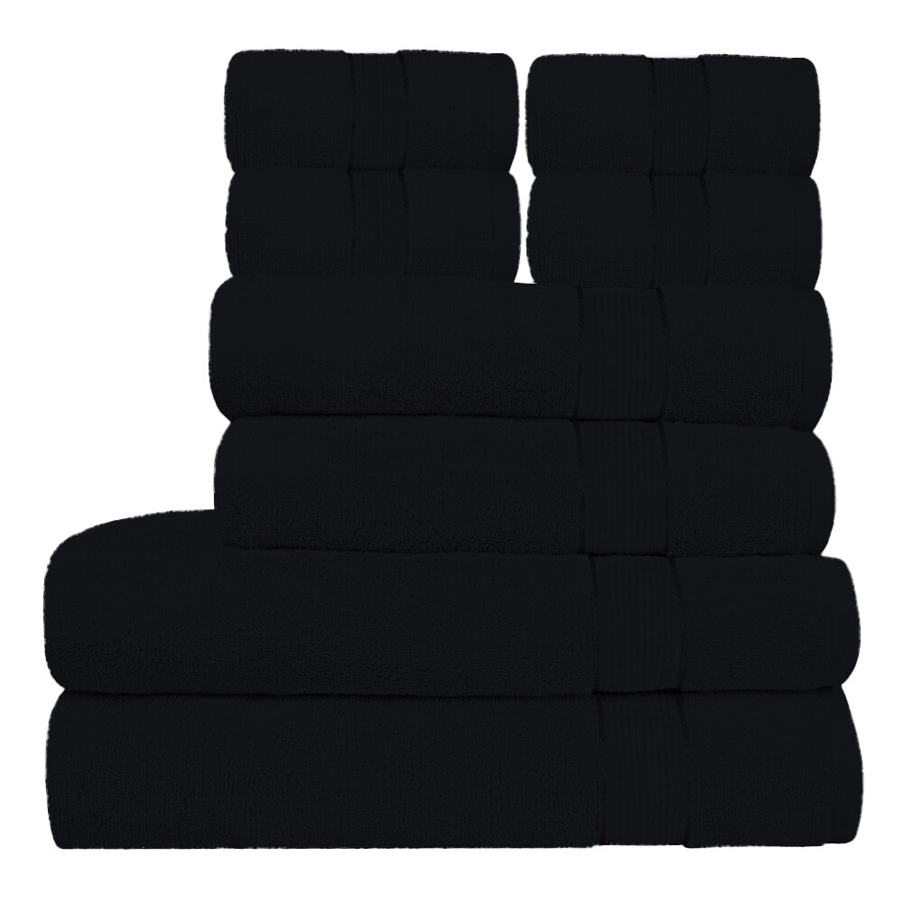 Black Towel Set of 8, 600 GSM Bath Towels, 100% Premium Cott