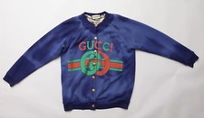 Gucci GG Varsity Jacket Oversized Reversible Womens Cardigan Size Medium in Blue