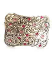 WESTERN STYLE Floral Rhinestone Scroll Belt Buckle Unisex