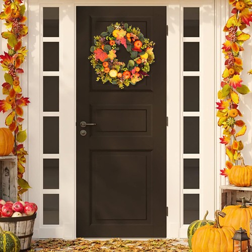Autumn Pumpkin Wreath Artificial Fruits Vegetables Leaves Wreath Decor Circular