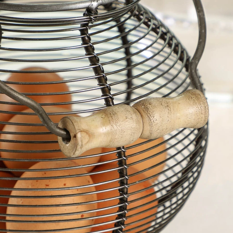 Large Wire Egg Basket Caddy Country Metal Kitchen Eggs Storage Holder Stand - Image 3 of 4