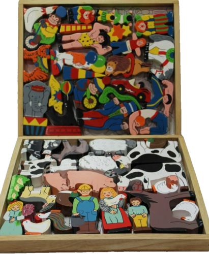 Wooden Jigsaw Puzzle (Set of 2) Double-Sided Handmade Toy Circus & Farm Larsen