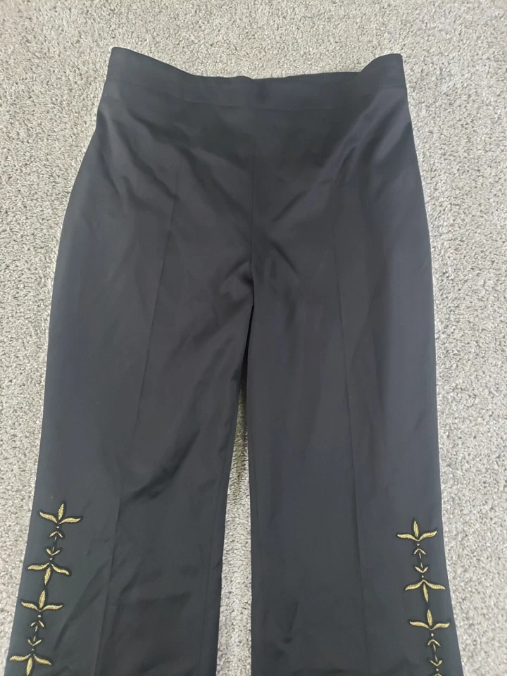 Pantalones de vestir para mujer Escada 42 negros mezcla de lana spandex apliques dorados pierna ancha Foto 2 de 4