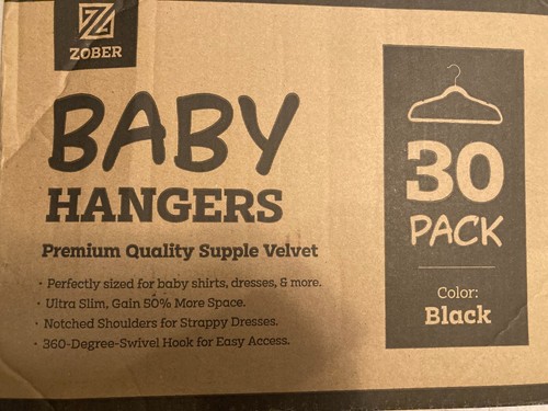 ZOBER Premium Kids Velvet Hangers (11” Inch - 30 Pack) Non Slip Baby Hangers, 30