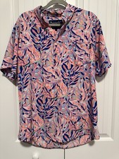 Simply Southern Polo Shirt Men Large Tropical Pink Blue Golf Casual Office Beach