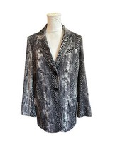 Chicos Snake Print Blazer Jacket Button Closure Lined Faux Pocket Sz 1Office