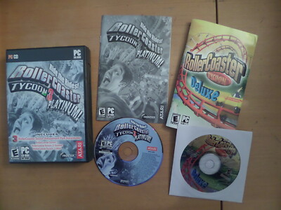RollerCoaster Tycoon Deluxe & Manual + RCT 3 Platinum & box PC
