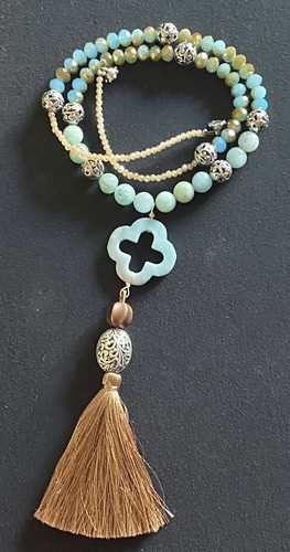 Amazonite Fleur De Lis Y Lariat Brown Tassel Amazonite necklace. - 第 9/12 張圖片