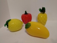 Murano Style Handblown Art Glass Fruit  Vegetables Lot of 4 Pieces  Red Yellow