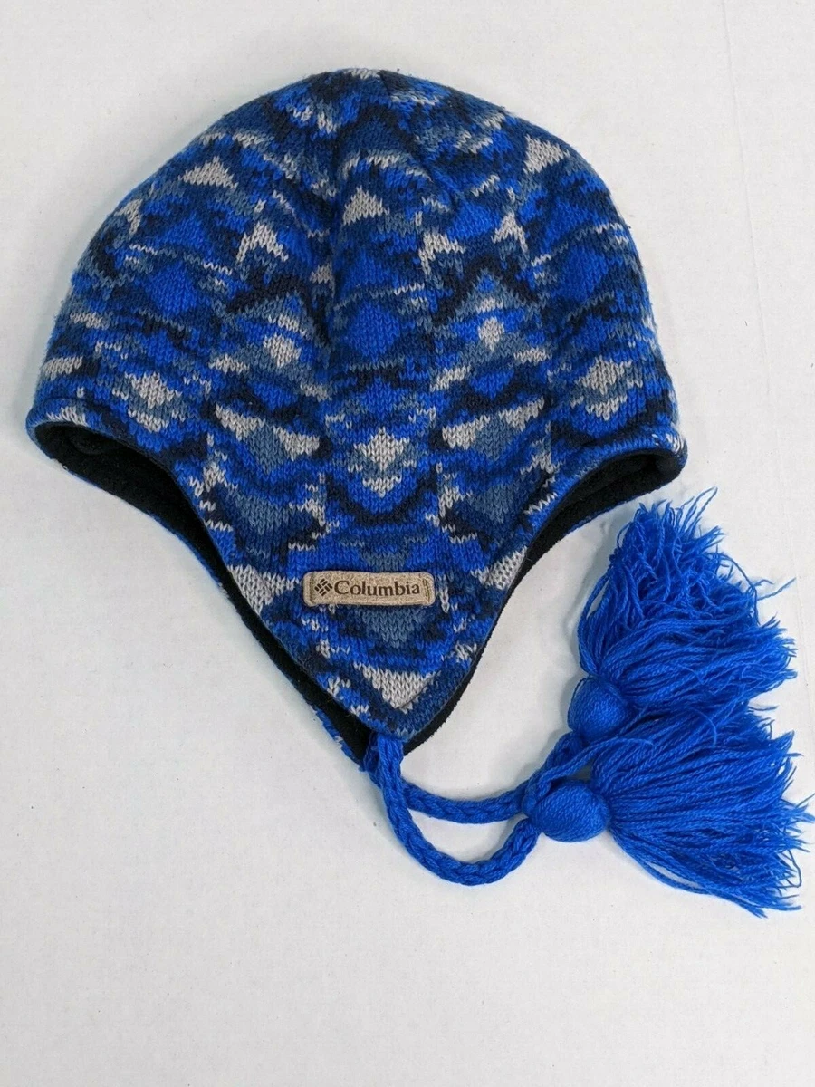 Columbia Beanie Hat Tassels Kids Boys Girls Blue Black Gray Inside Fleece  126